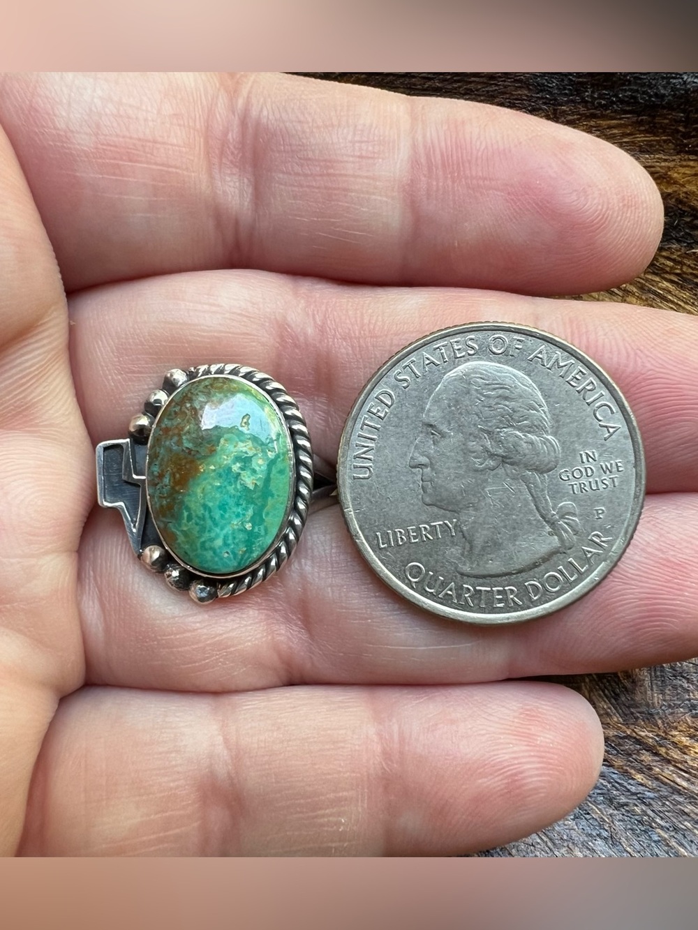 Sterling Silver Kingman Turquoise Ring Lightning Bolt Size 10 - Picture 10 of 11